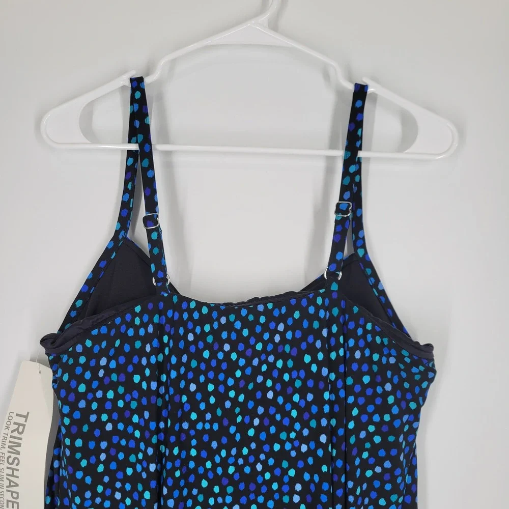TRIMSHAPER Blue Multi Dot Tankini Swim Top Women's Size 12 NEW - Picture 4 of 8